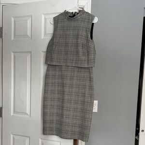 Ann Taylor Gray Plaid Midi Dress